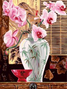Цветной Розовые орхидеи в вазе