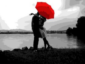 Цветной Свидание под красным зонтом
