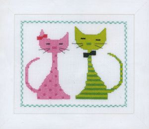 Vervaco Розовая кошки и зелёный кот